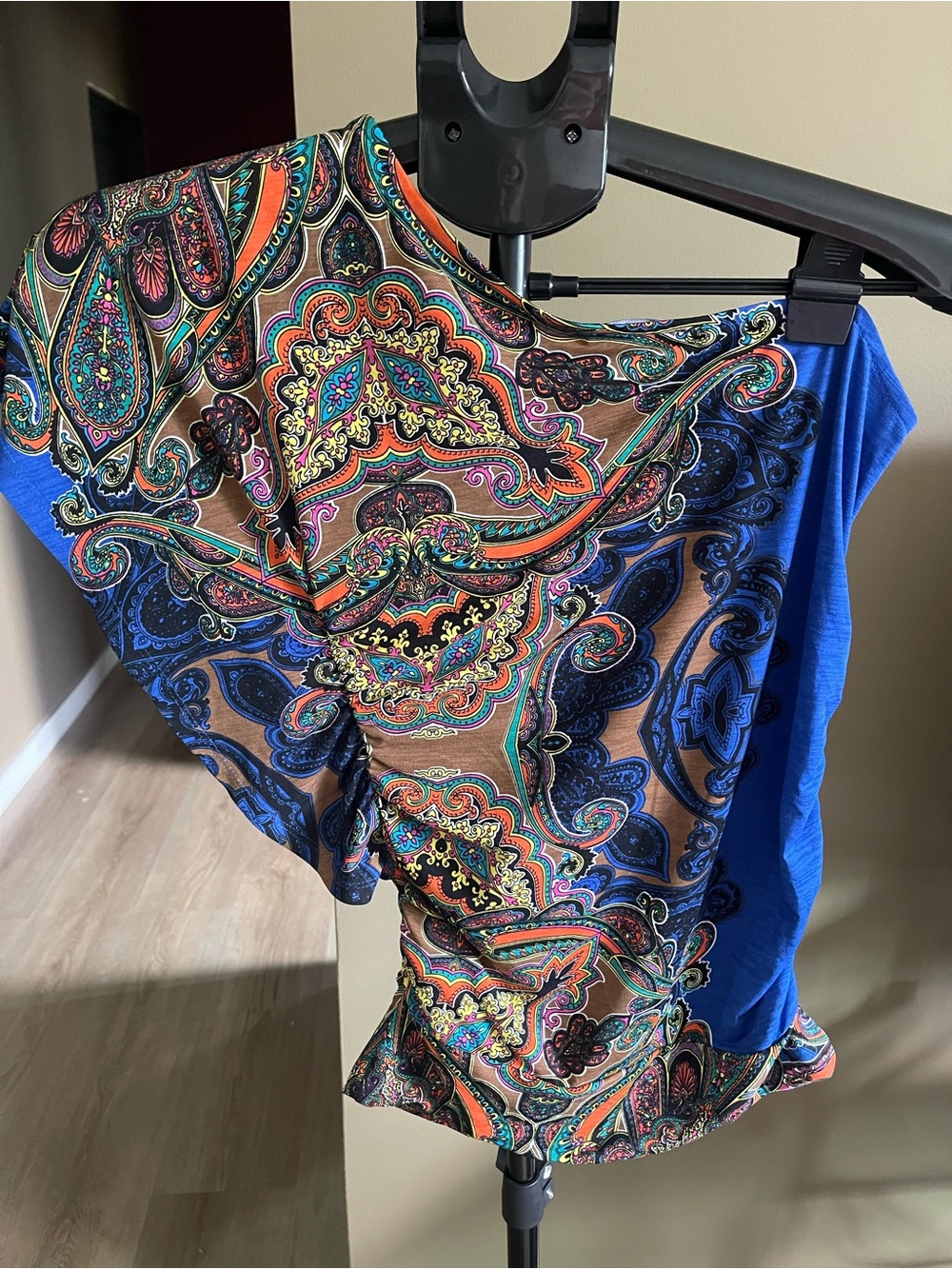 silence + noise Blue Multicolor Paisley Draped Blouse